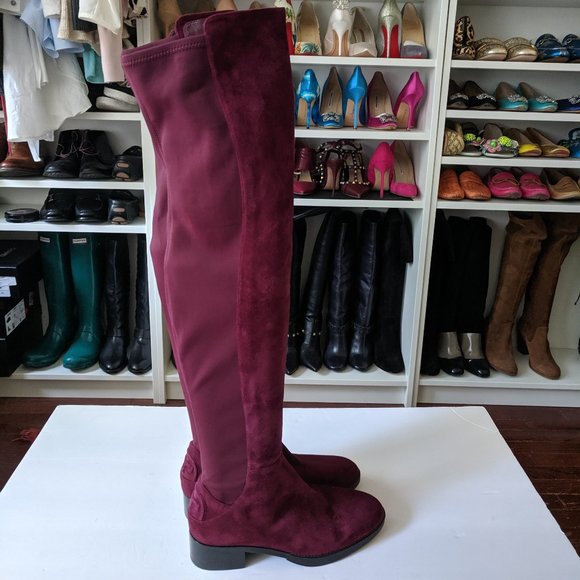 TORY BURCH Burgundy Over the Knee Suede OTK Boots - Picture 3 of 8